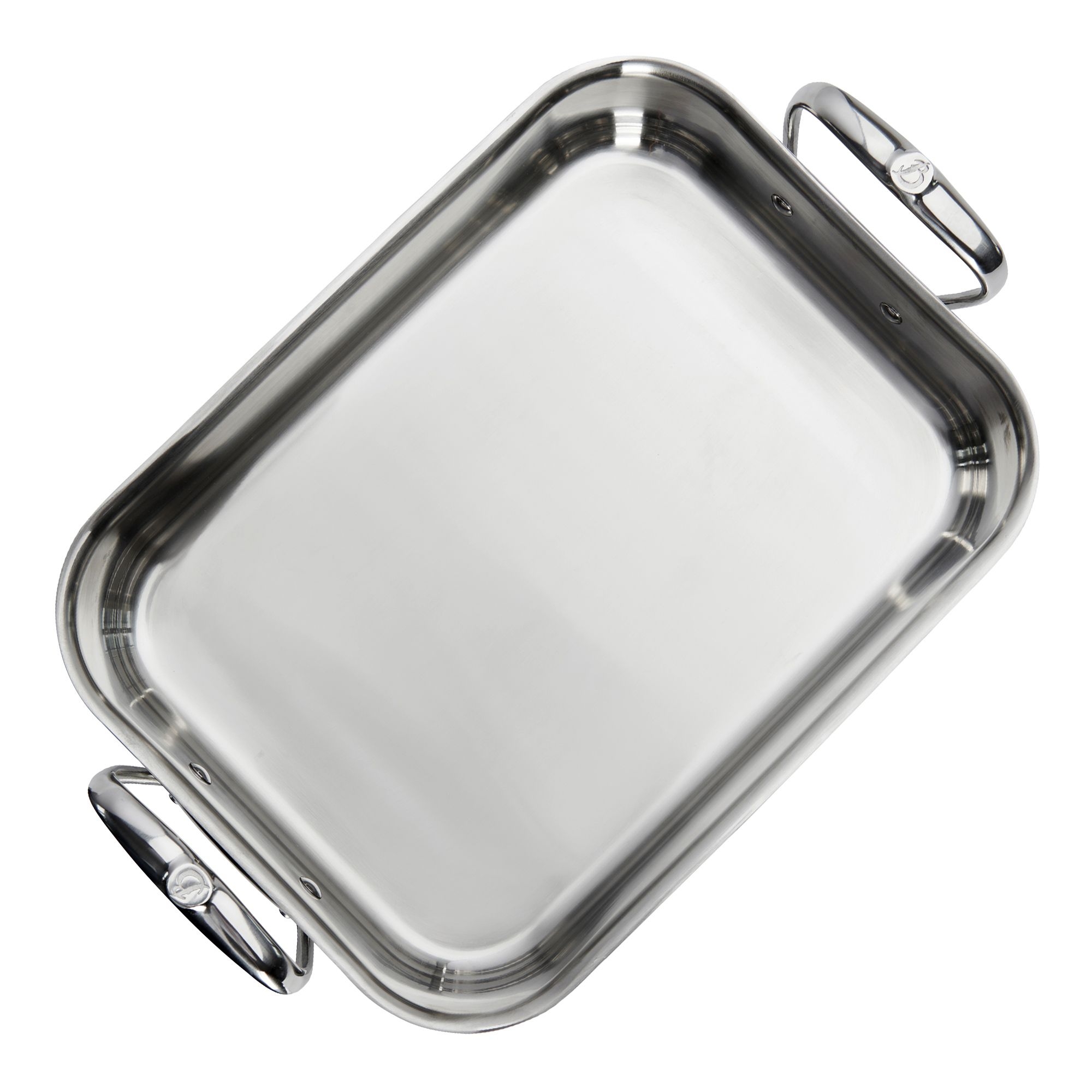 Rectangular stainless steel roasting pan with handles