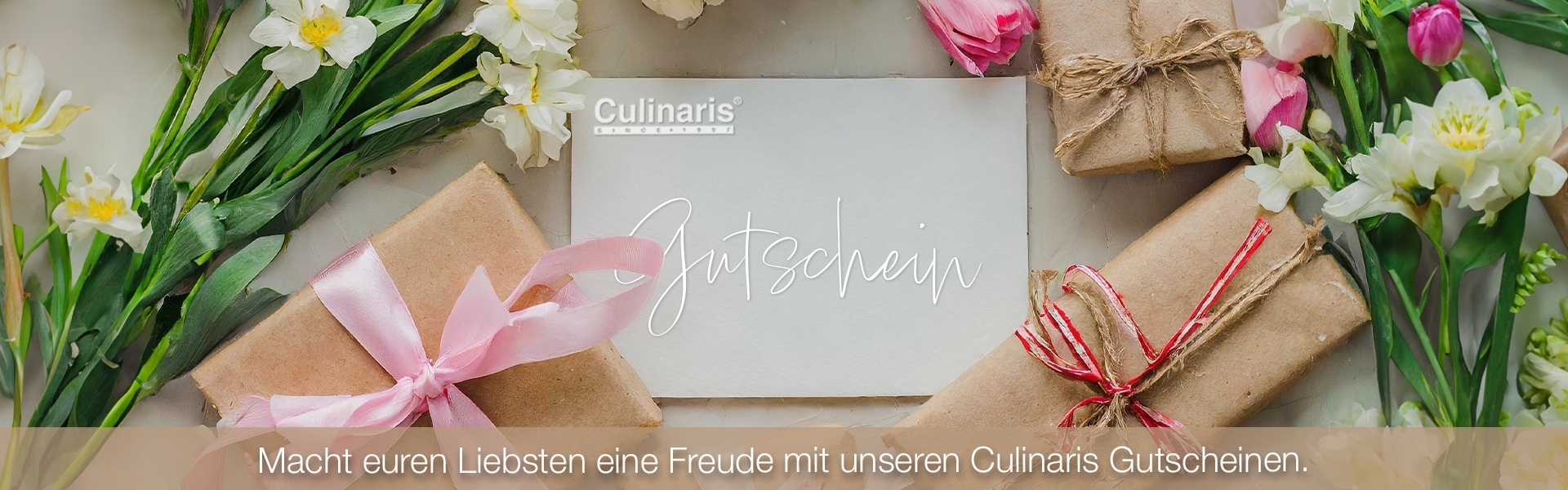 CulinariS voucher with flowers and wrapped gifts