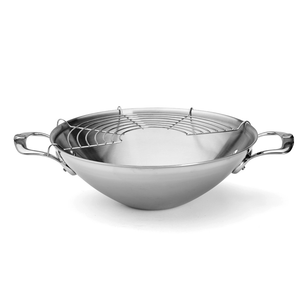 Cheffinger Wok CF-DW32 Set de poêles wok avec couvercle en verre Ø 32 cm