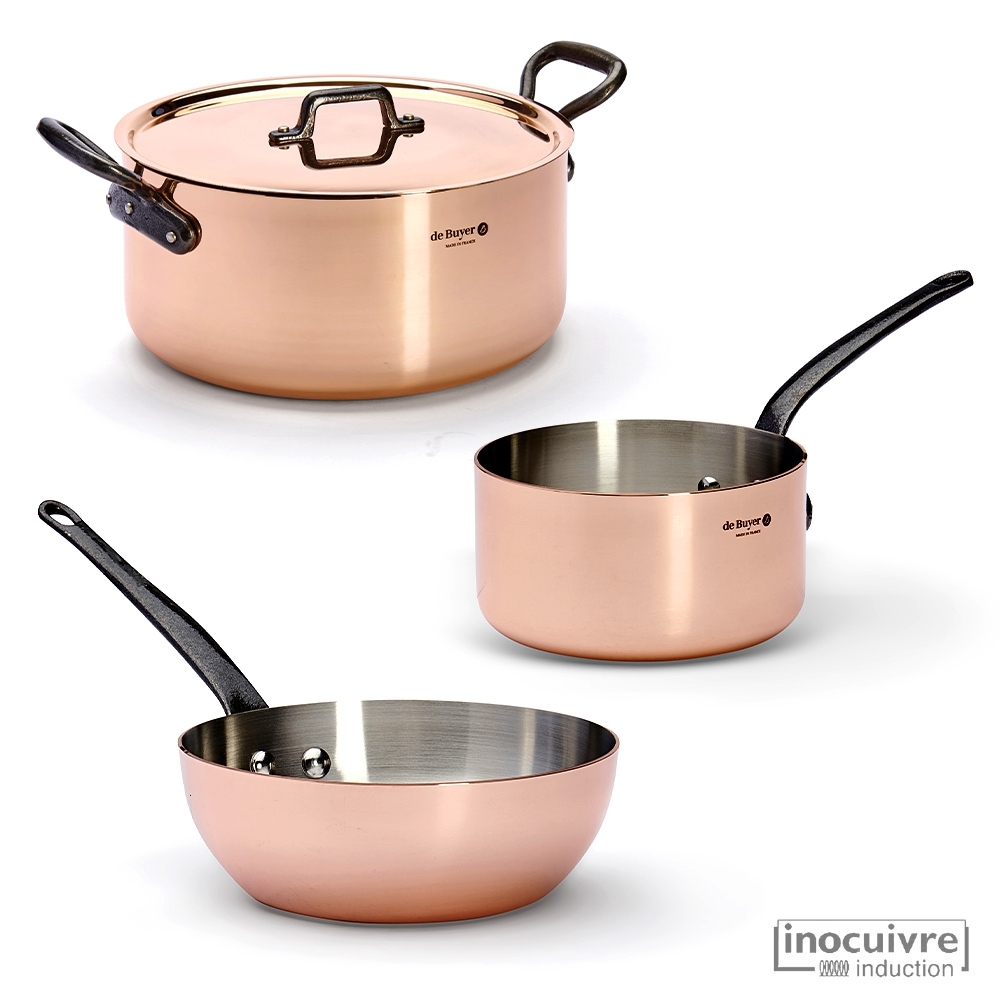 de Buyer - Copper Cookware Set of 3 - Prima Matera - Cast iron handles de Buyer - Copper Cookware Set of 3 - Prima Matera - Cast iron handles