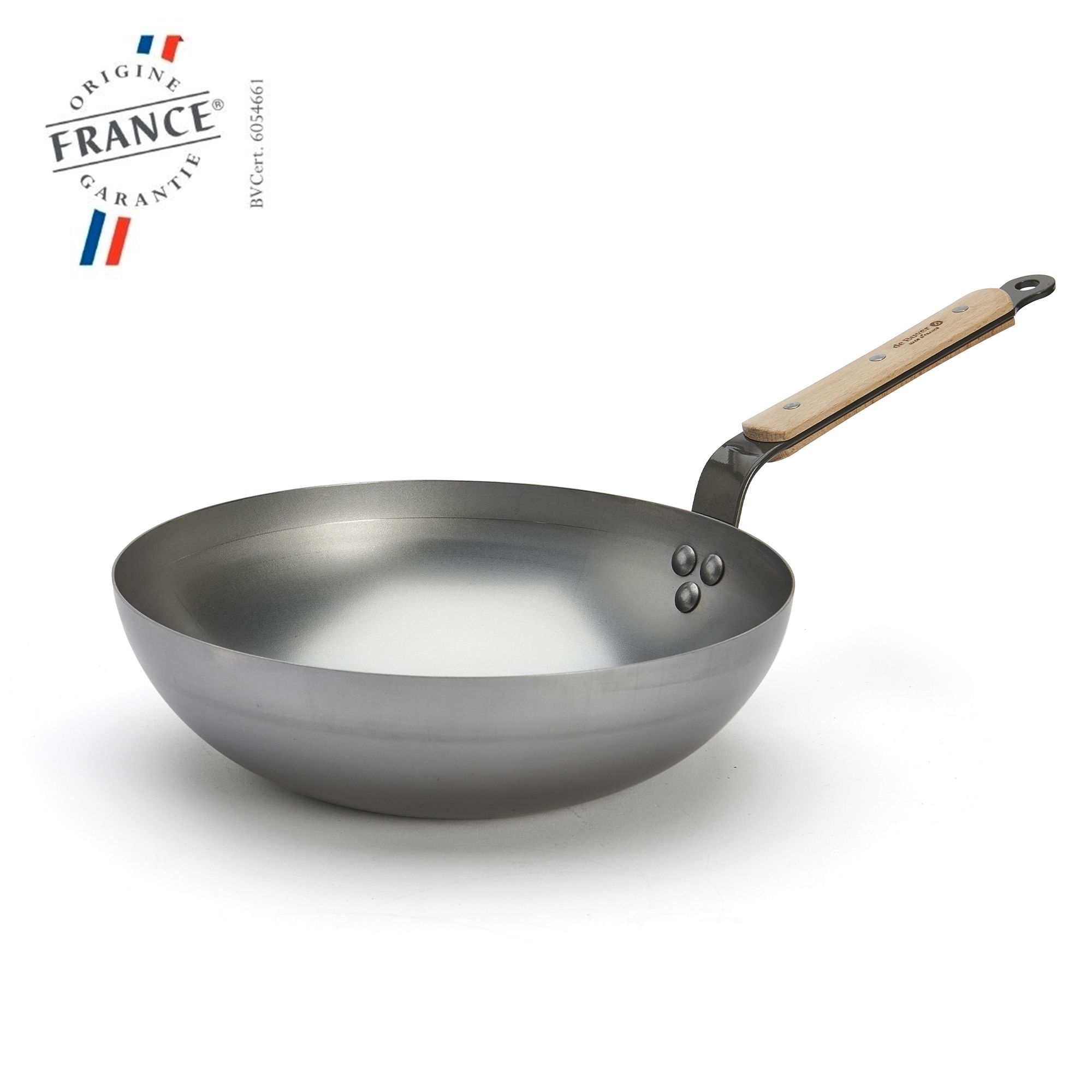 de Buyer - Mineral B Bois - Curved steel wok with handle
